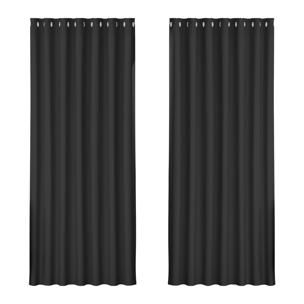 Artiss 2X Blockout Curtains Eyelet 240x230cm Black - NuSea